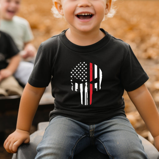 Thin Red Line Toddler Tee Kid's Tee T-Shirt - Firefighters- Military - American Flag - Red Line Flag - First Responders