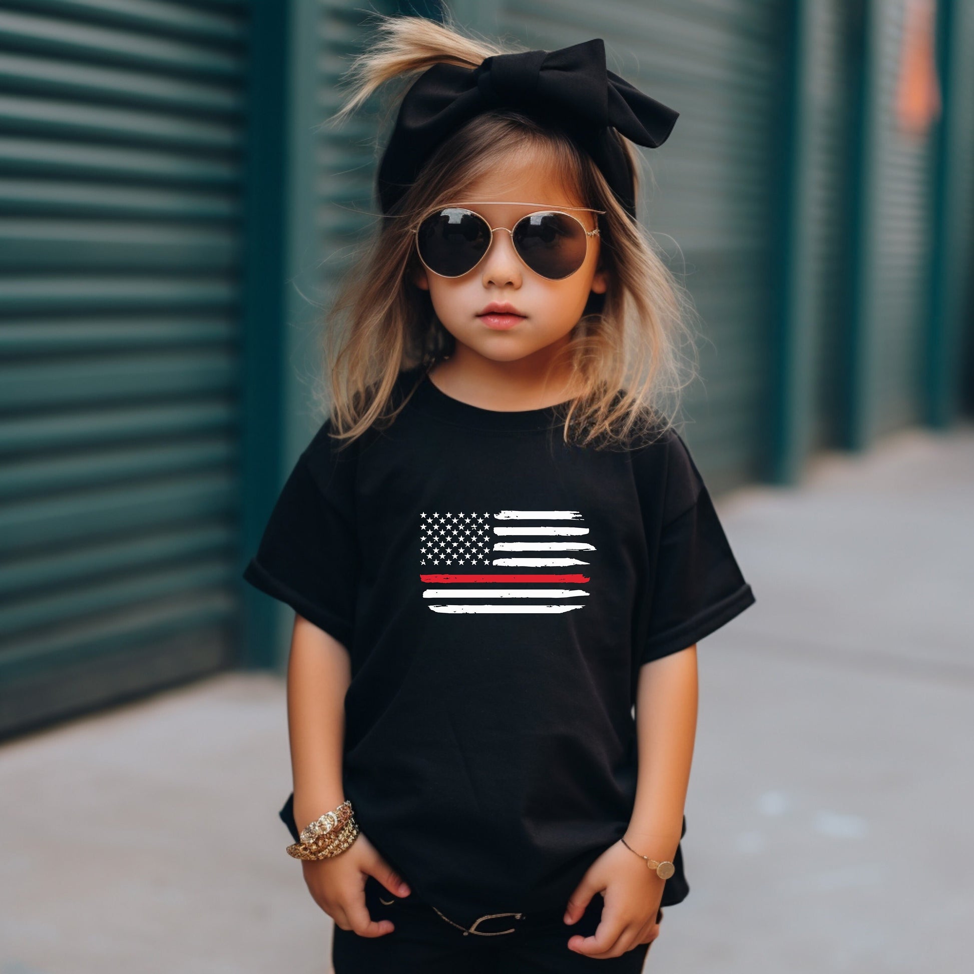 Thin Red Line Toddler Tee Kid's Tee T-Shirt - Firefighters - Military - American Flag - Red Line Flag - First Responders