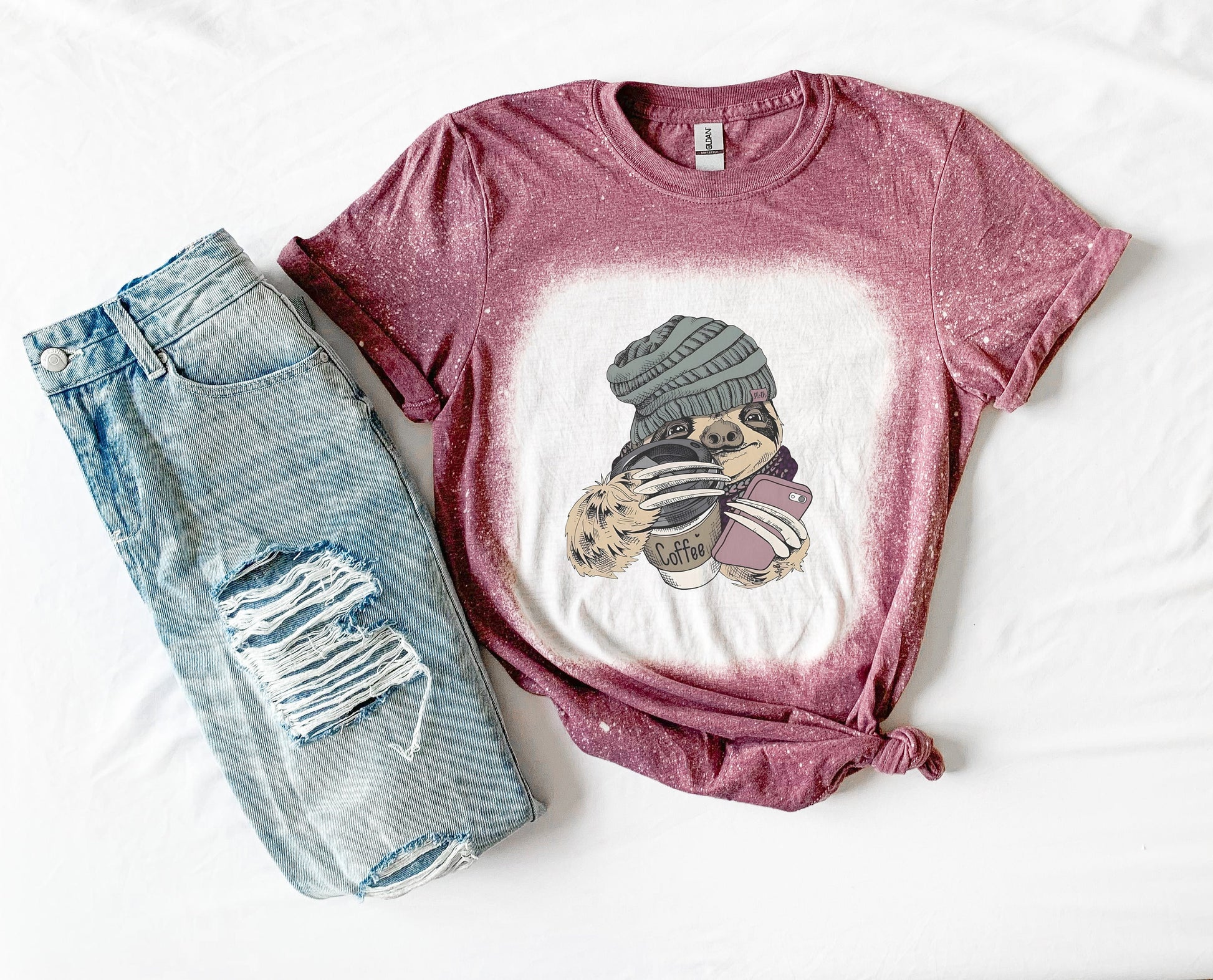 Hipster Sloth Shirt Tee, Hipster Sloth Bleached Shirt, Hipster Sloth Shirt Sloth Tee