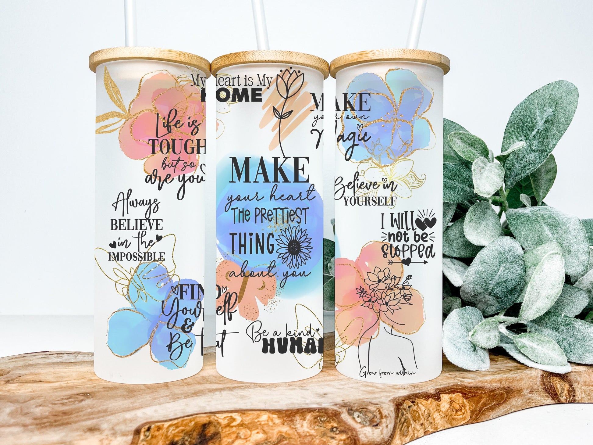 Make Your Heart The Prettiest Thing About You 25oz Frosted Glass Tumbler, Inspirational Tumbler