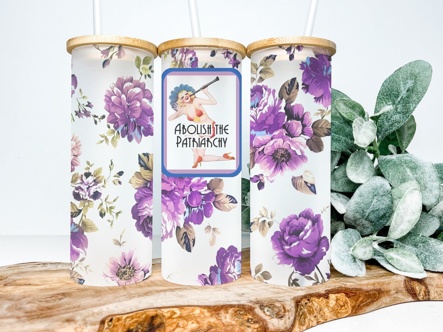 Retro Abolish The Patriarchy 25oz Frosted Glass Tumbler, Floral Tumbler, Funny Tumbler Sarcastic Tumbler