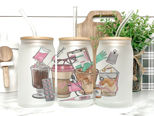 Nurse Coffee Cup Iced Coffee Cup Glass, Beer Can Glass, Nurse Iced Coffee Cup, Glass Cup Coffee Can Beer
