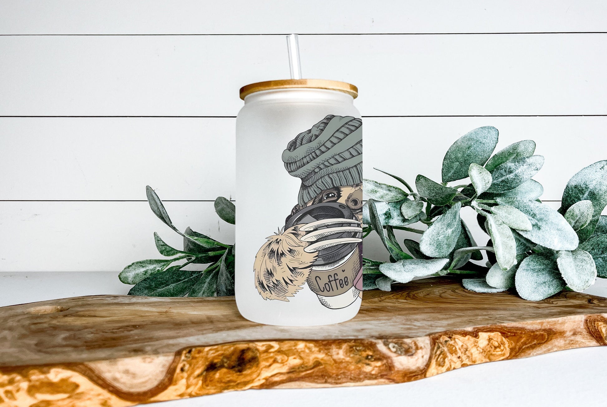 Hipster Sloth Cup Iced Coffee Cup Glass, Beer Can Glass, Hipster Sloth Coffee Cup, Glass Cup Coffee Can Beer, Sloth Soda Can Glass