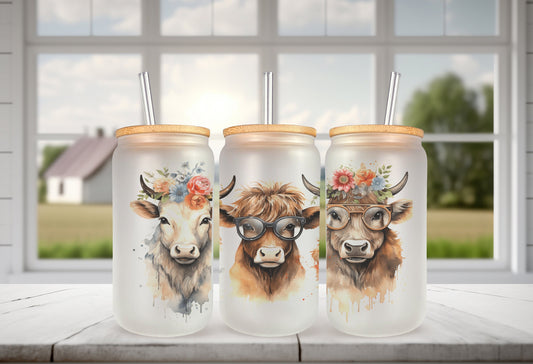 Cow Cup Iced Coffee Cup Glass, Beer Can Glass, Cow Coffee Cup, Glass Cup Coffee Can Beer, Cow Soda Can Glass
