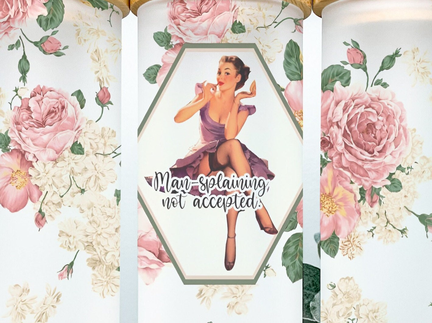 Man-Splaining Not Accepted 25oz Frosted Glass Tumbler, Floral Tumbler, Funny Tumbler Sarcastic Tumbler