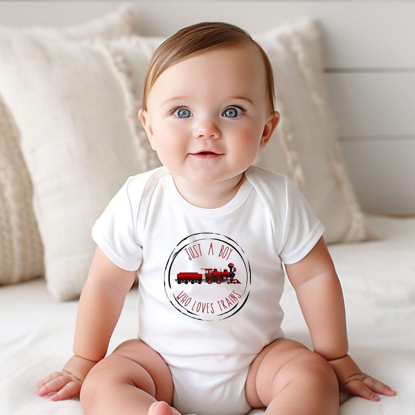 Just a Boy Who Loves Trains Bodysuit, Just a Boy Who Loves Trains Baby Creeper, Trains Baby