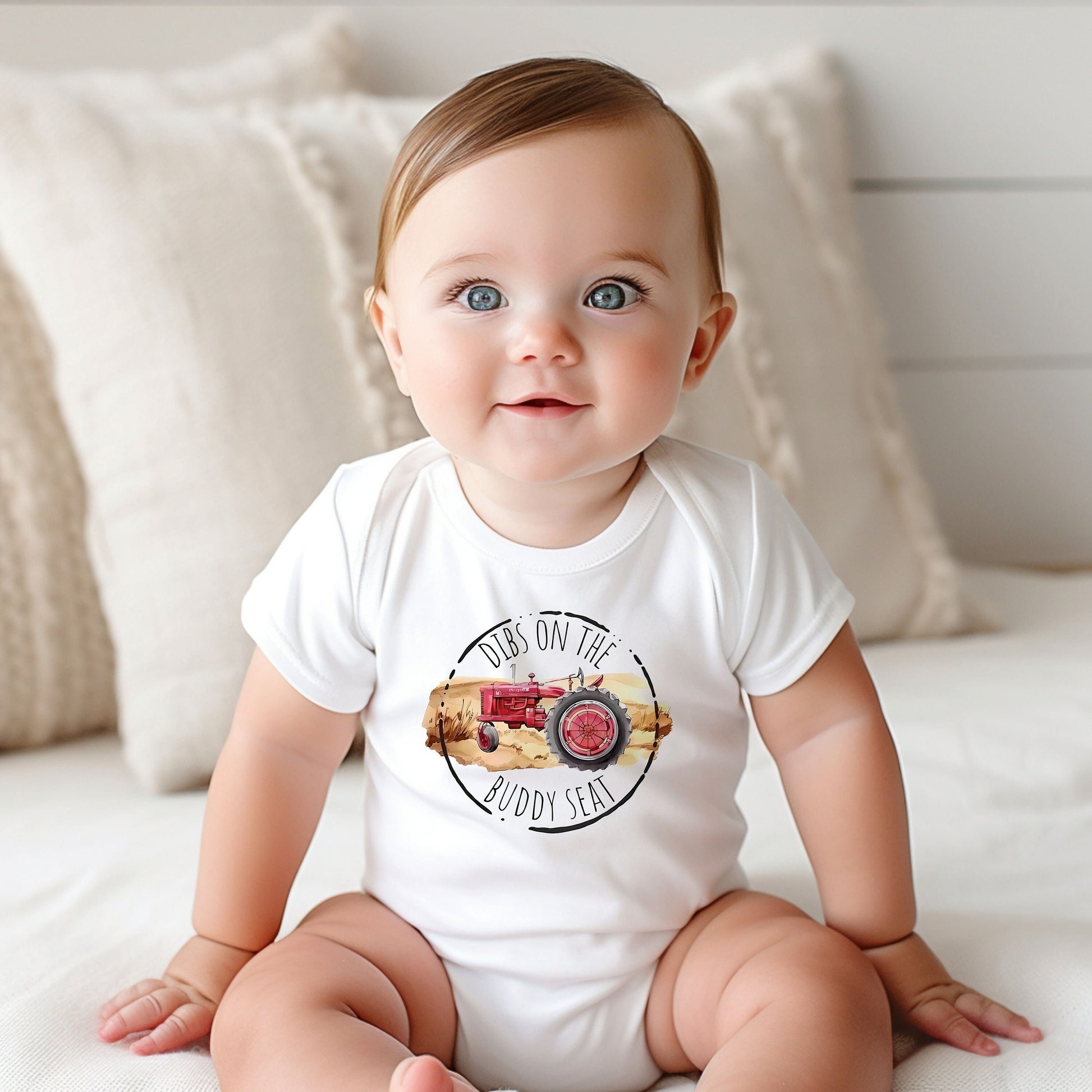 Dibs on the Buddy Seat Tractor Bodysuit, Tractor Baby Creeper, Country Baby, Farming Baby