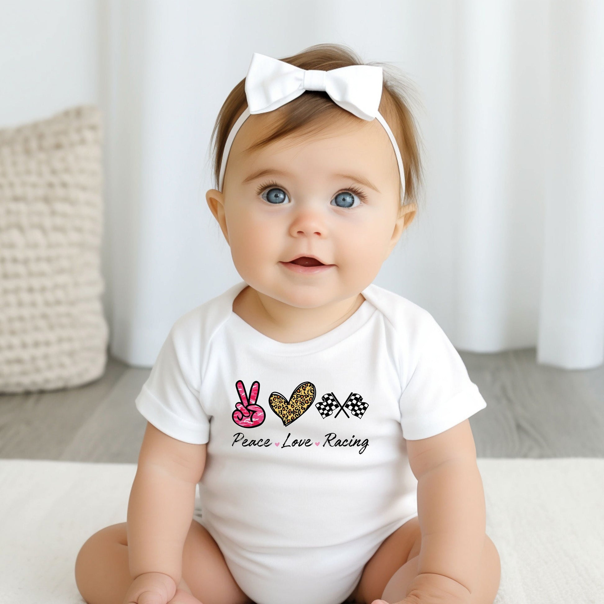 Peace Love Racing Baby Bodysuit, Racing Baby Creeper, Racing Baby