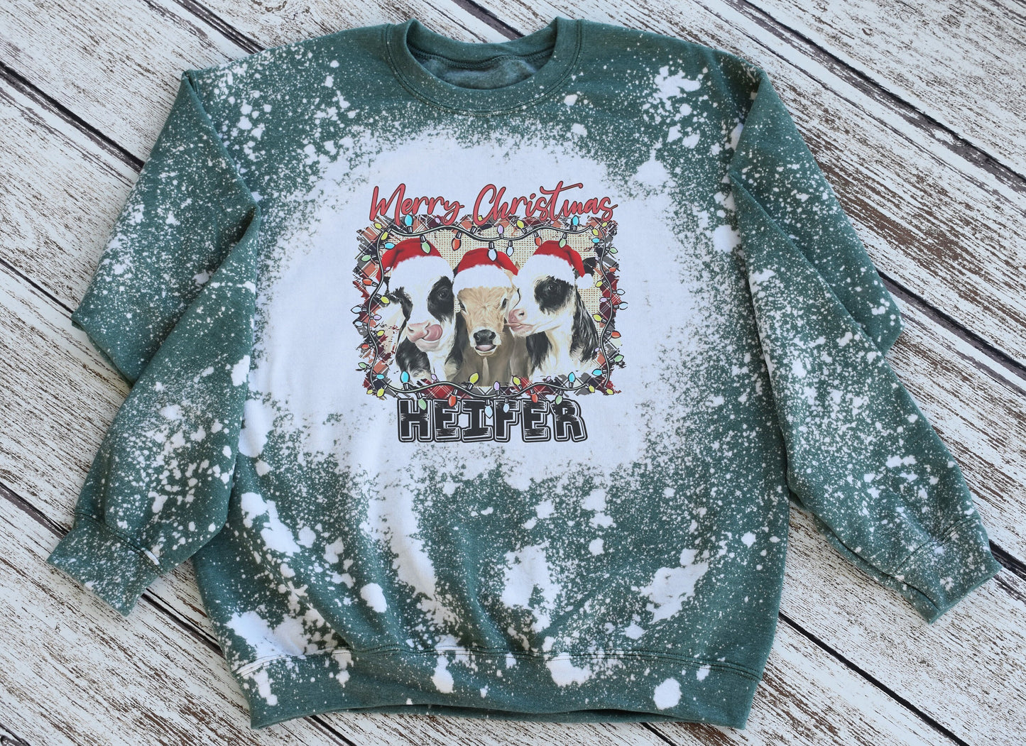 Merry Christmas Heifer Cow Sweatshirt, Christmas Cow Bleached Sweatshirt, Christmas Cow Crewneck