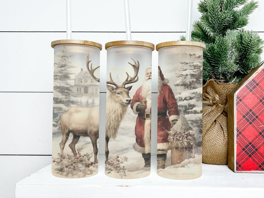Vintage Santa Christmas 25oz Frosted Glass Tumbler, Vintage Santa Christmas Tumbler Vintage Santa Christmas Tumbler