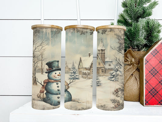 Vintage Snowman 25oz Frosted Glass Tumbler, Vintage Snowman Tumbler Vintage Snowman Tumbler