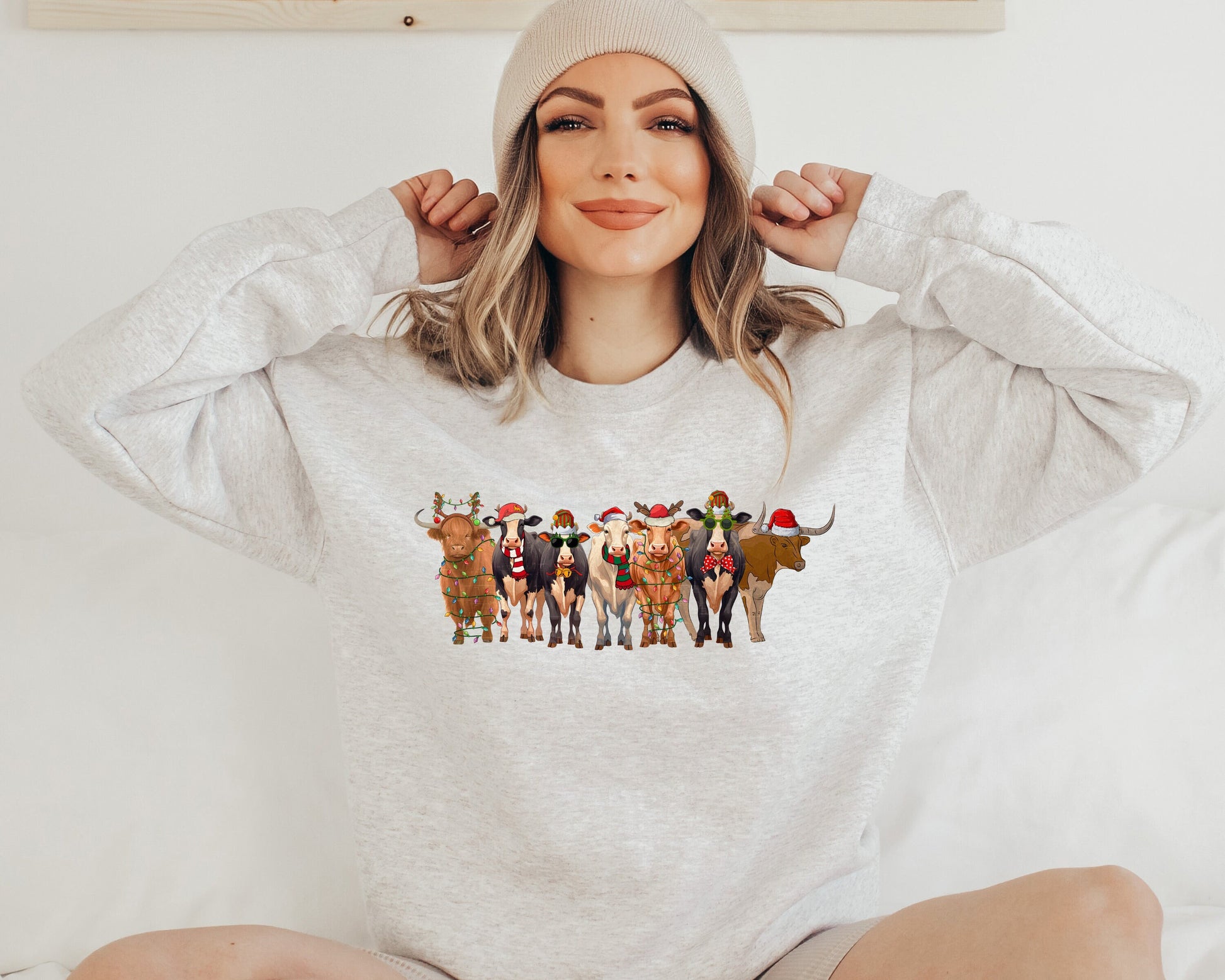 Christmas Cow Sweatshirt, Christmas Cow Crewneck Sweatshirt