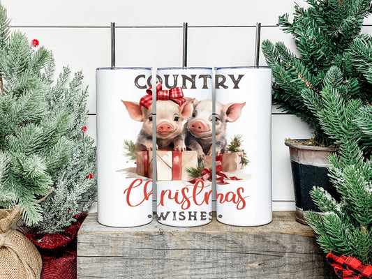 Country Christmas Pig Tumbler, Christmas Pig Skinny Tumbler, Christmas Pig Tumbler
