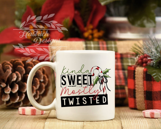 Kinda Sweet Mostly Twisted Christmas Mug, Christmas Mug, Christmas Mug, Funny Christmas Mug