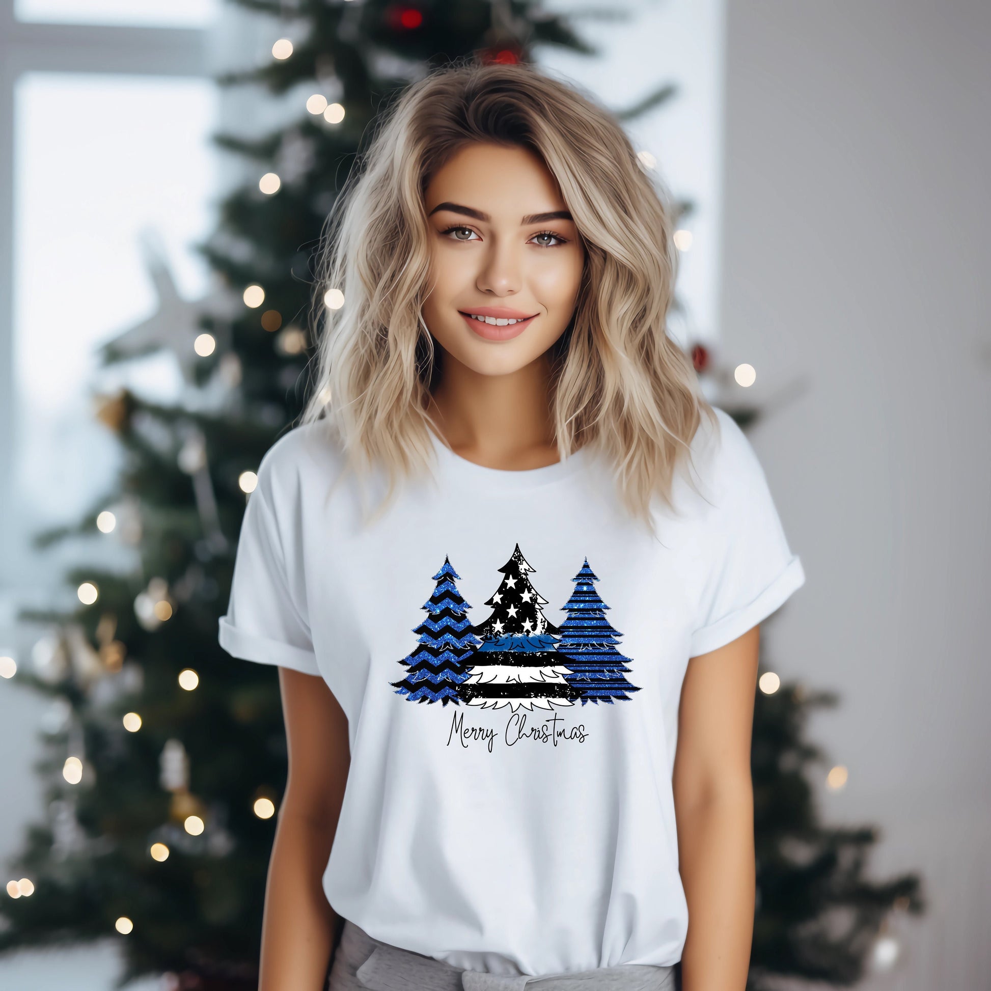 Blue Line Trees Christmas Shirt, Blue Line Christmas Shirt T-Shirt