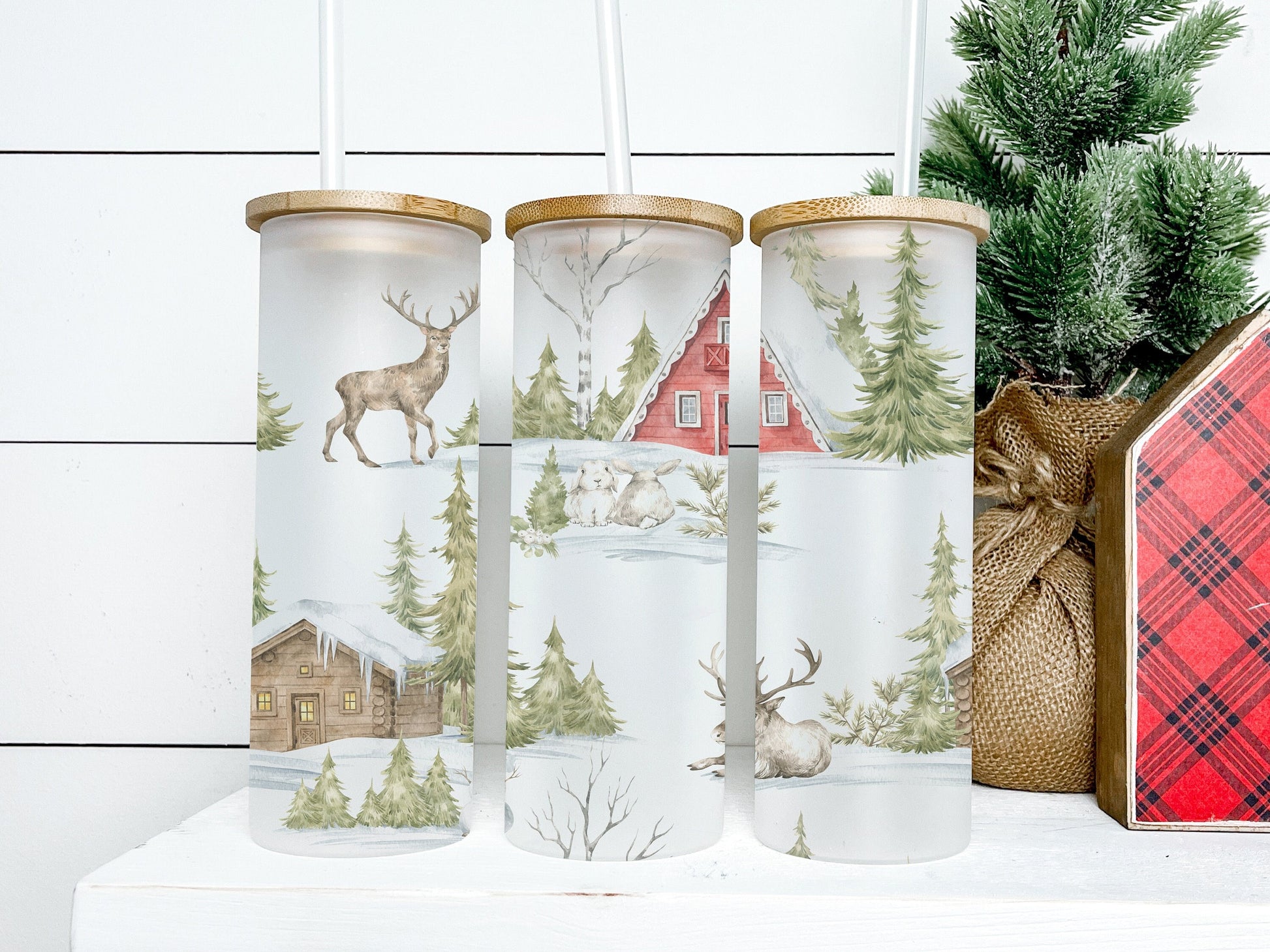 Vintage Christmas 25oz Frosted Glass Tumbler, Vintage Christmas Tumbler Vintage Christmas Tumbler