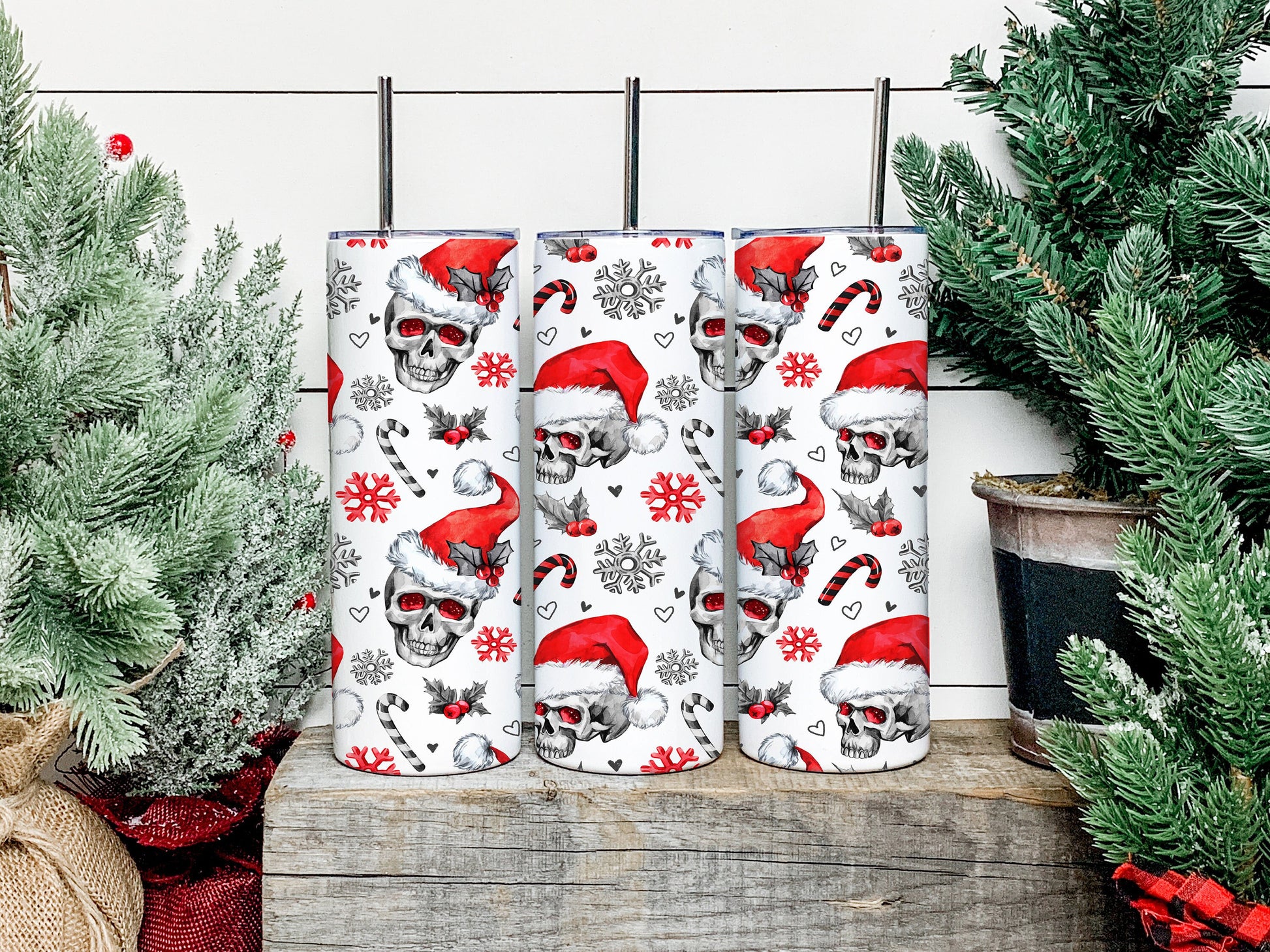 Skull Christmas Tumbler, Skull Christmas Skinny Tumbler