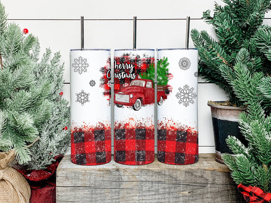Merry Christmas Tree Tumbler, Merry Christmas Tree Skinny Tumbler, Merry Christmas Truck Tumbler