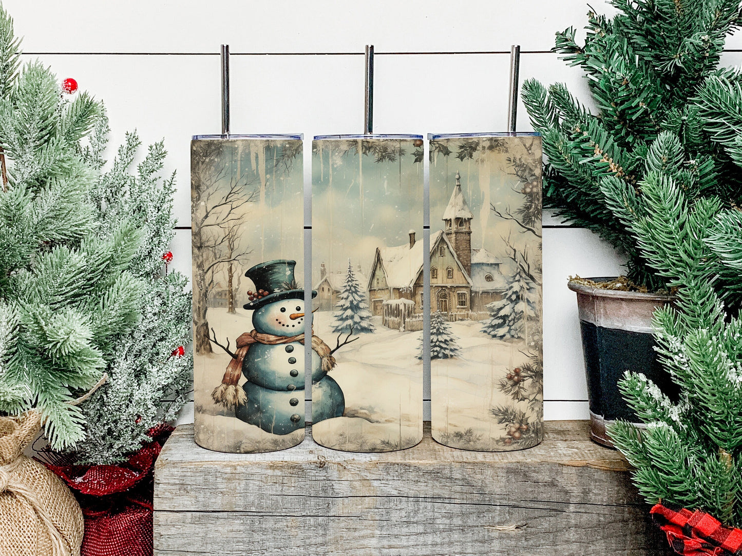 Vintage Snowman Tumbler, Vintage Snowman Skinny Tumbler, Vintage Snowman Tumbler