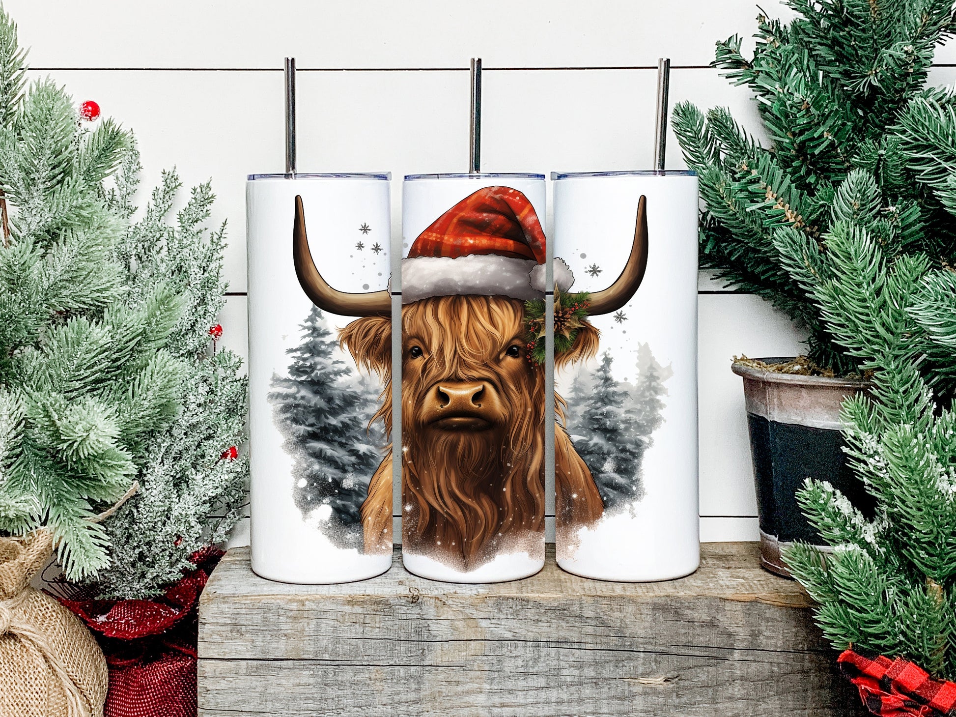 Christmas Highland Cow Tumbler, Christmas Highland Cow Skinny Tumbler, Christmas Highland Cow Tumbler