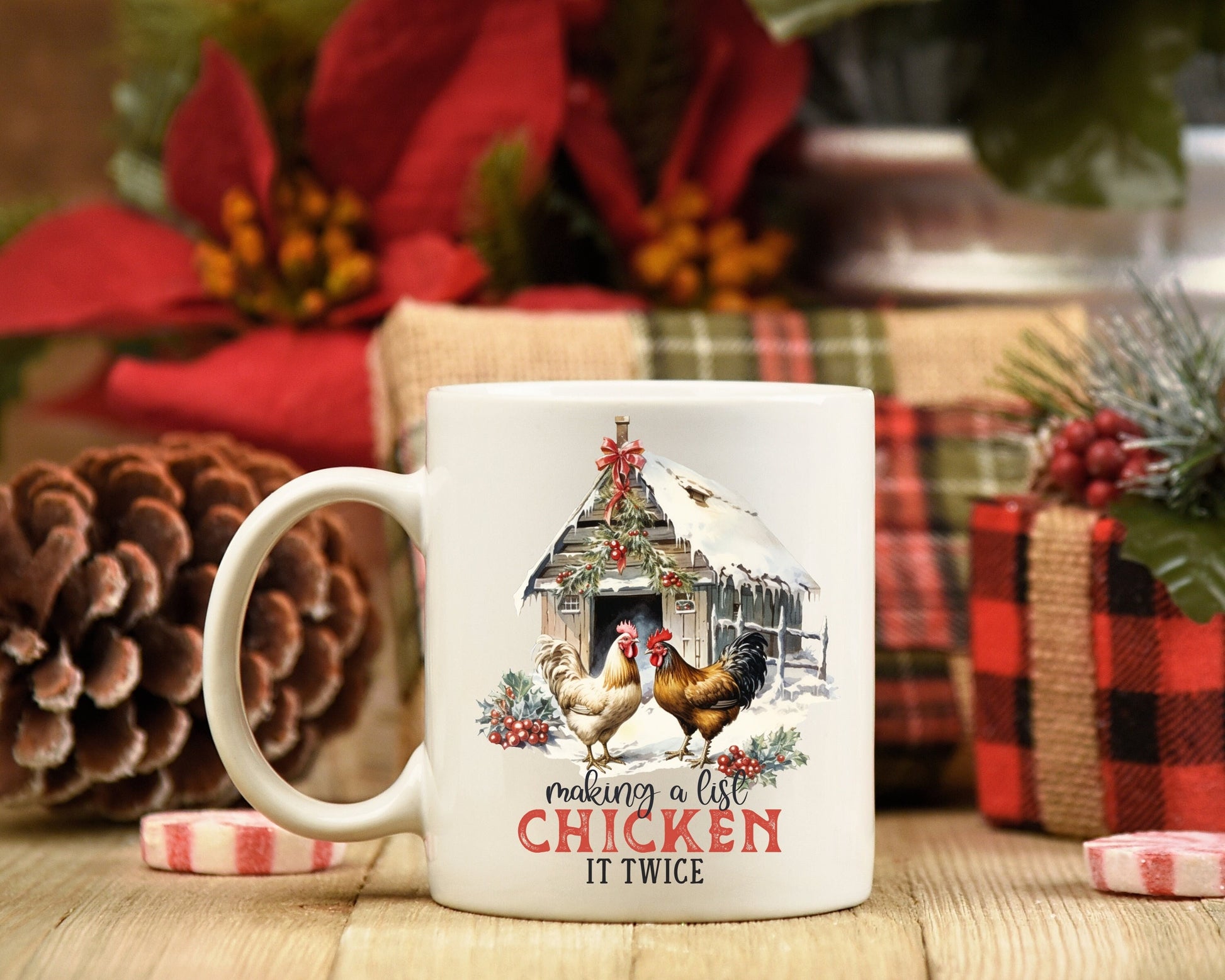 Making a List Chicken It Twice Christmas Mug, Christmas Mug, Christmas Chickens Mug, Funny Christmas Mug