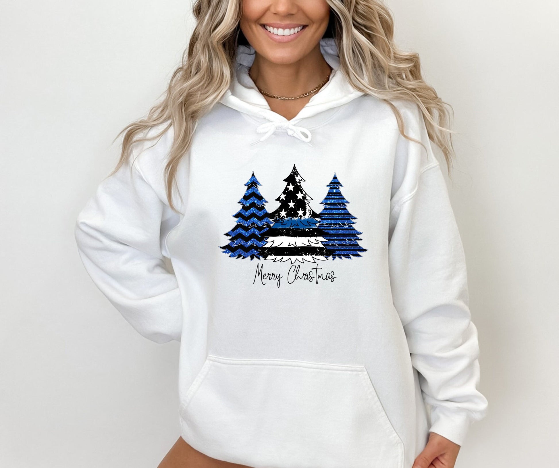 Blue Line Trees Christmas Sweatshirt, Blue Line Christmas Hoodie Blue Line Christmas Hoody