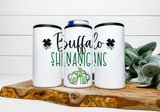 Buffalo Shenanigans 4 in 1 Can Cooler, Fits all - Stainless Steel Can Cooler for 12oz Regular or Slim Cans & Bottles - Buffalo Can Cooler