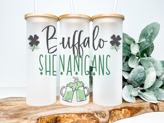 Buffalo Shenanigans 25oz Frosted Glass Tumbler, Buffalo Tumbler, Buffalo Frosted Tumbler