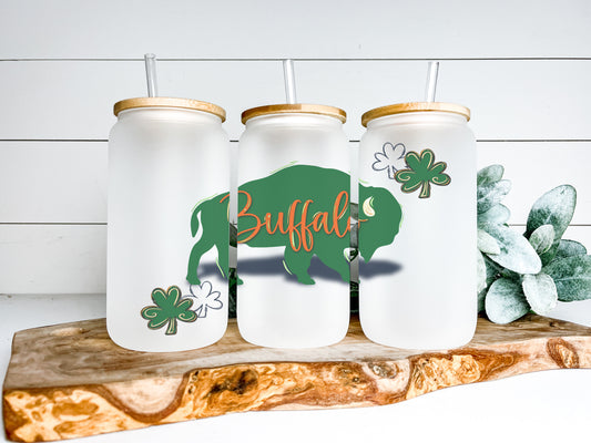 Buffalo Cup Iced Coffee Cup Glass, Buffalo Beer Can Glass, Buffalo Iced Coffee Cup, Glass Cup Coffee Can Beer, Buffalo Soda Can Glass