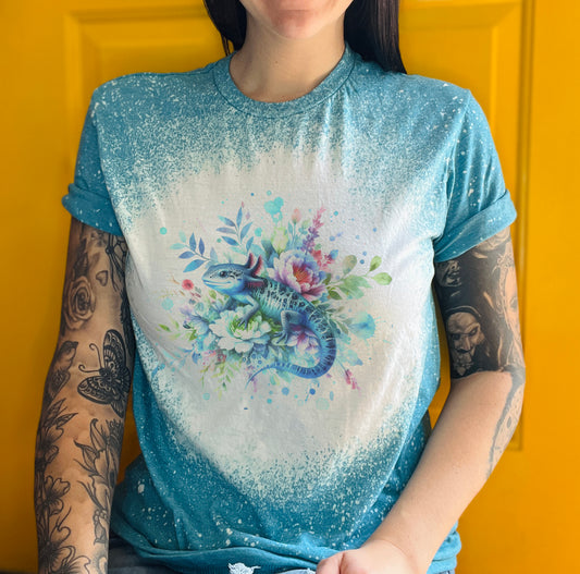 Floral Axolotl Bleach Shirt Tee, Axolotl Bleached Tee, Salamander Shirt Tee