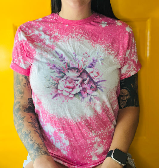 Floral Axolotl Bleach Shirt Tee, Axolotl Bleached Tee, Salamander Shirt Tee