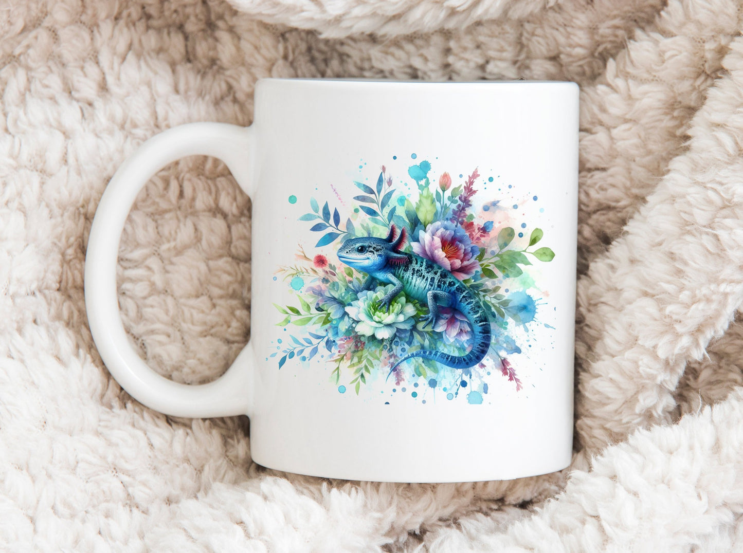 Floral Axolotl Coffee Mug, Axolotl Mug, Salamander Coffee Mug