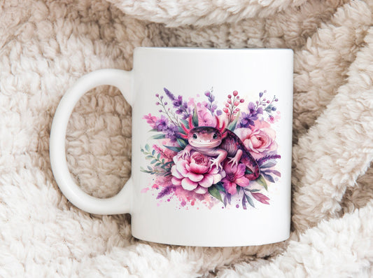 Floral Axolotl Coffee Mug, Axolotl Mug, Salamander Coffee Mug