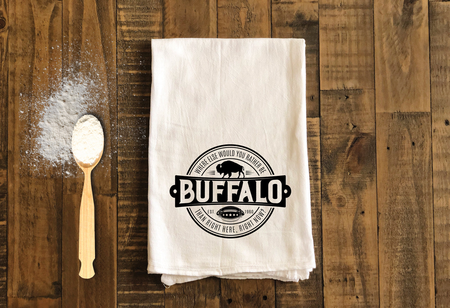 Buffalo Tea Towel- Buffalo Kitchen Tea Towels - Buffalo Flour Sack Dish Towel - Buffalo Housewarming Gift Kitchen Decor