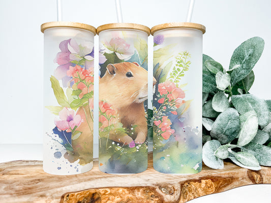 Capybara 25oz Frosted Glass Tumbler, Capybara Tumbler, Cute Rodent Tumbler