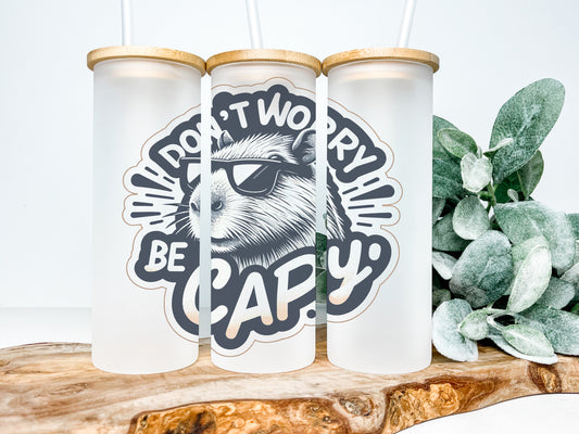 Be Capy Capybara 25oz Frosted Glass Tumbler, Capybara Tumbler, Cute Rodent Tumbler