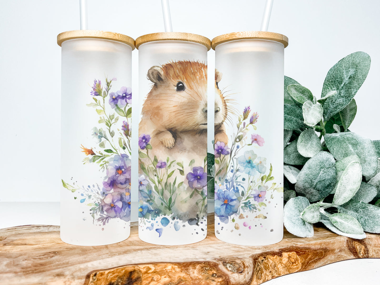 Capybara 25oz Frosted Glass Tumbler, Capybara Tumbler, Cute Rodent Tumbler