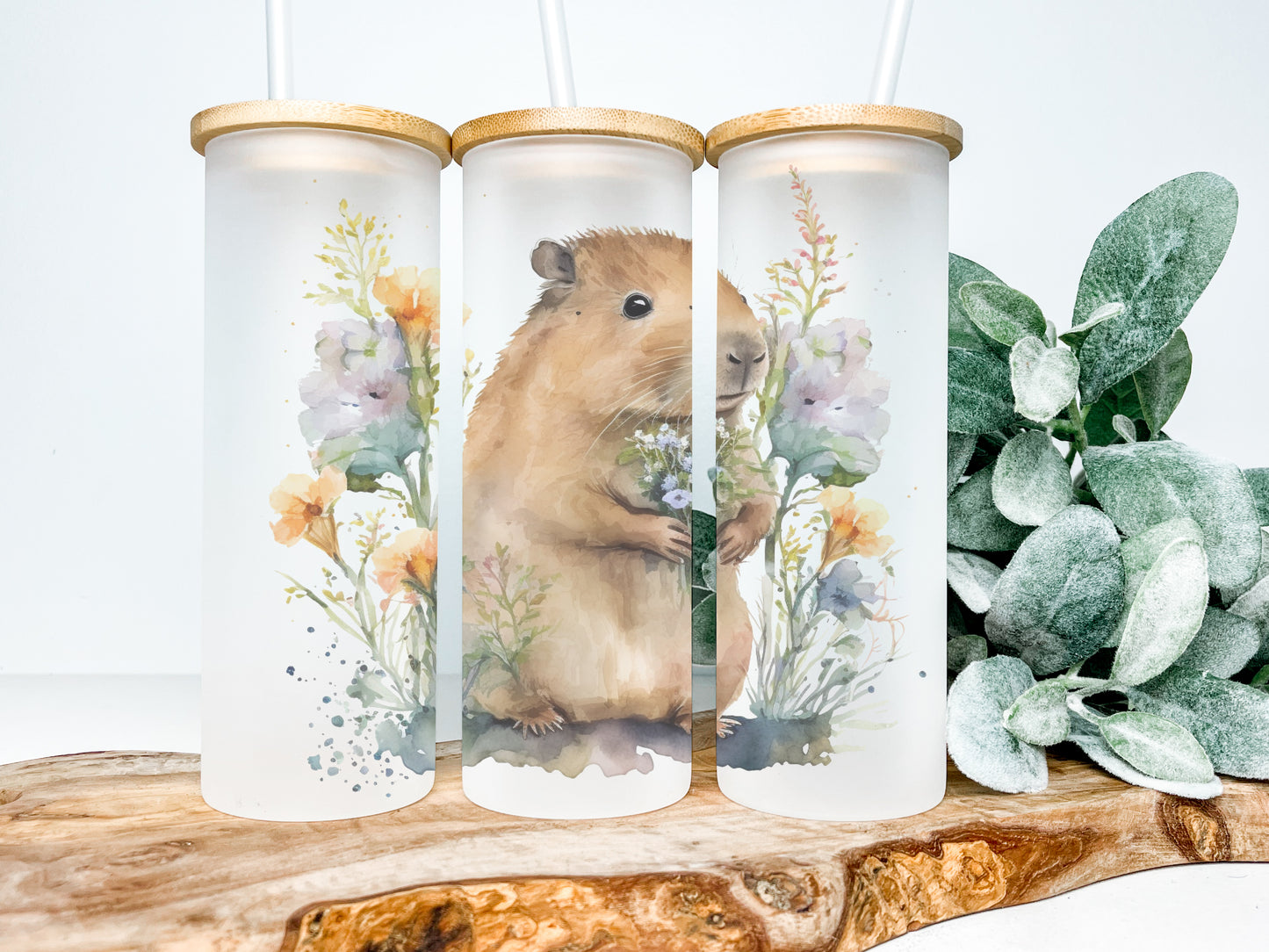 Capybara 25oz Frosted Glass Tumbler, Capybara Tumbler, Cute Rodent Tumbler