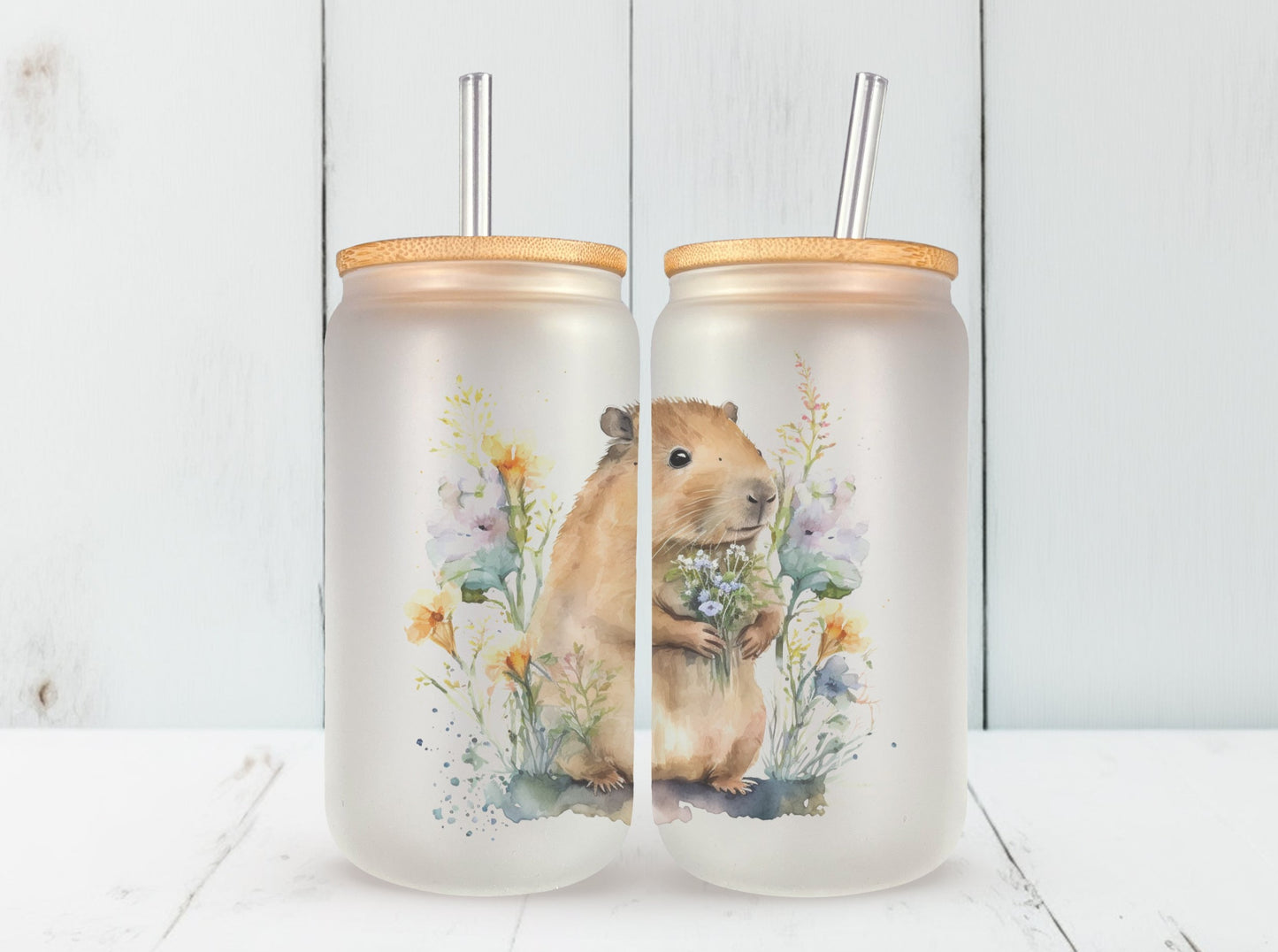 Capybara Iced Coffee Cup Glass Can, Capybara Glass Can, Cute Rodent Glass Can