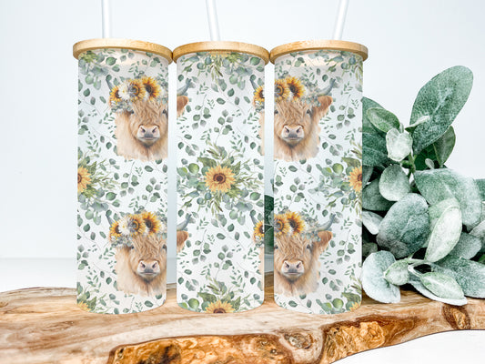 Highland Cow 25oz Frosted Glass Tumbler, Highland Cow Tumbler