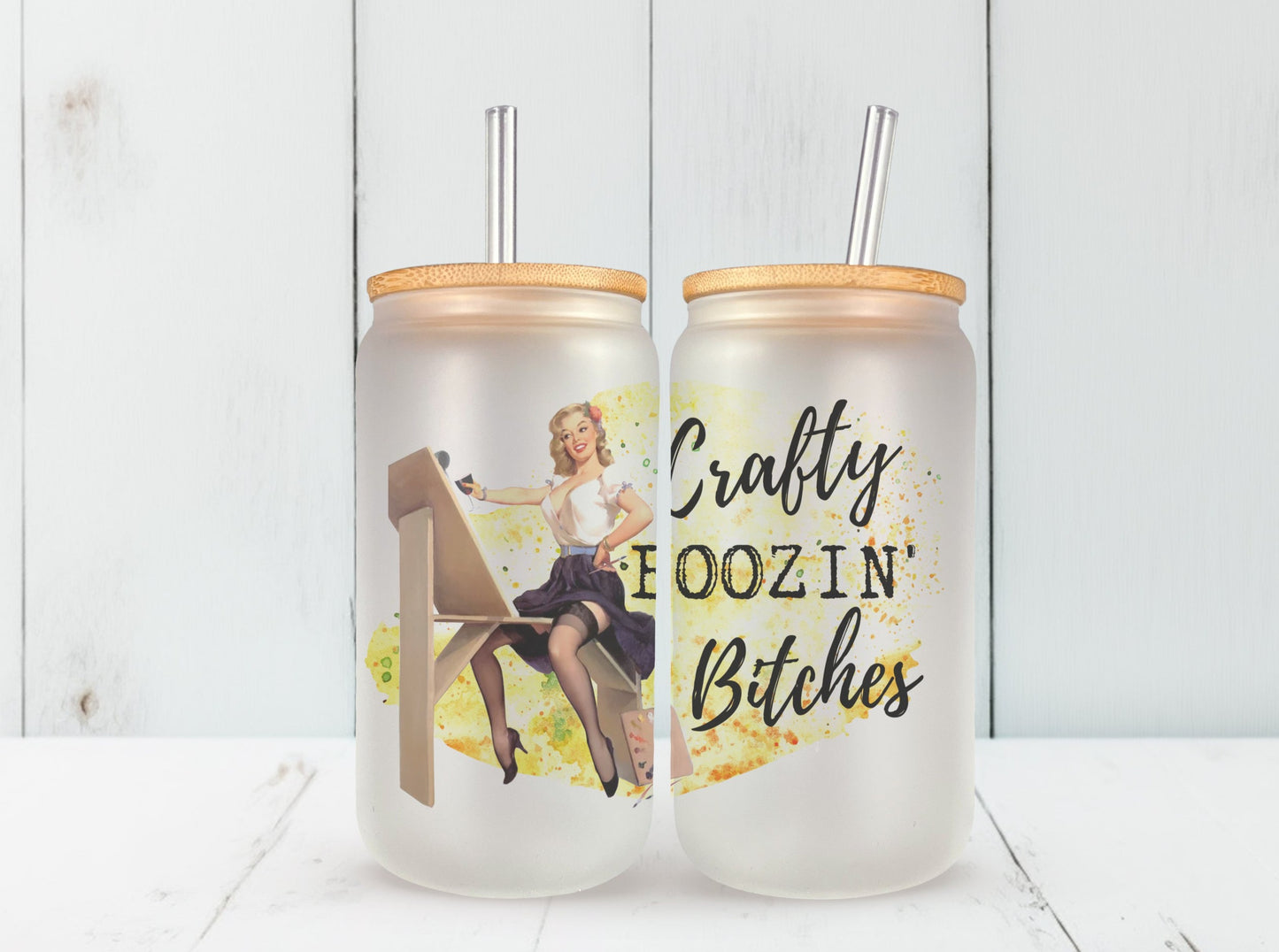 Craft Boozin' Bitches Glass Can, Funny Retro Housewives Iced Coffee Cup