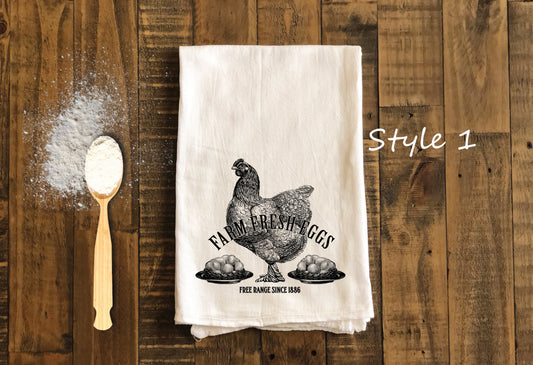 Farm Fresh Eggs - Farmhouse Kitchen Tea Towels - Farmhouse Flour Sack Dish Towel - farmhouse Housewarming Gift Kitchen Decor