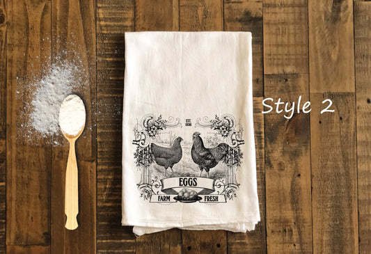 Farm Fresh Eggs - Farmhouse Kitchen Tea Towels - Farmhouse Flour Sack Dish Towel - farmhouse Housewarming Gift Kitchen Decor