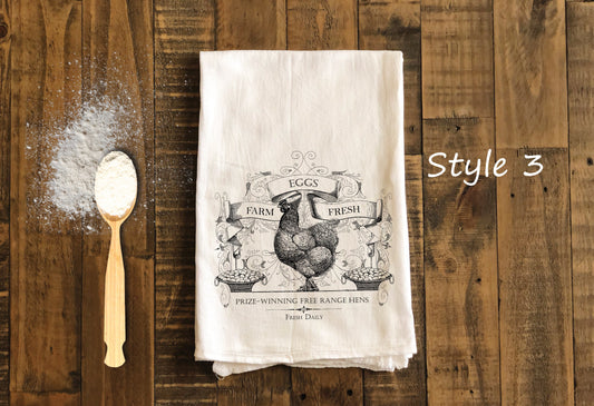 Farm Fresh Eggs - Farmhouse Kitchen Tea Towels - Farmhouse Flour Sack Dish Towel - farmhouse Housewarming Gift Kitchen Decor