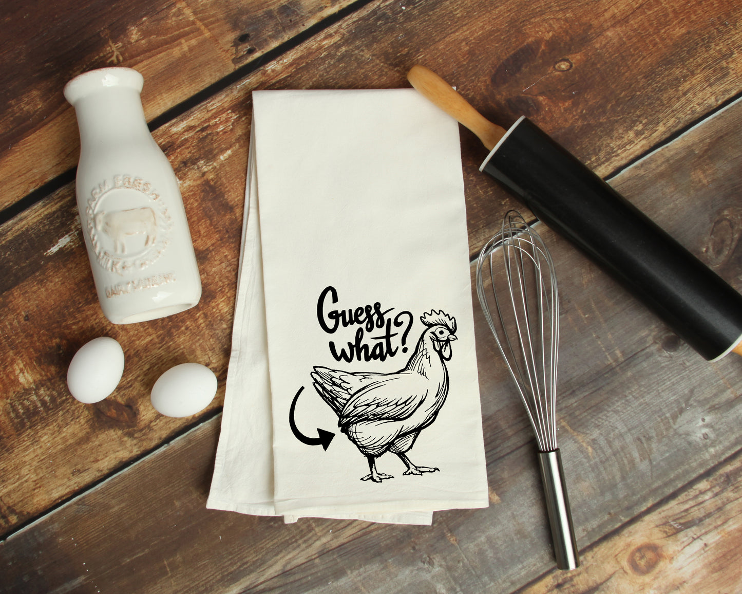 Guess What Chicken Butt - Funny Kitchen Tea Towels - Humorous Flour Sack Dish Towel - Hilarious Housewarming Gift Kitchen Decor