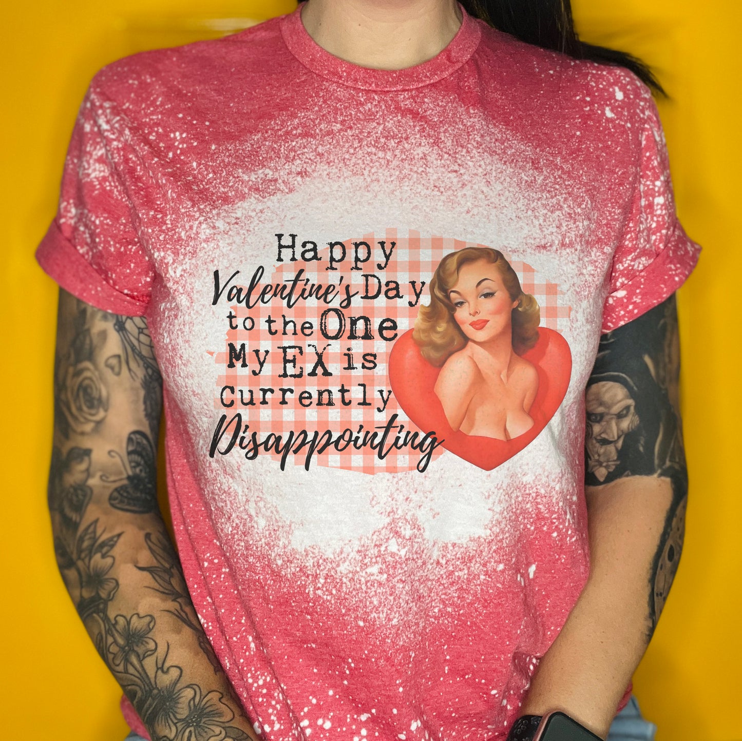 Happy Valentine's Day Tee Shirt, Retro Housewife Bleached Tee