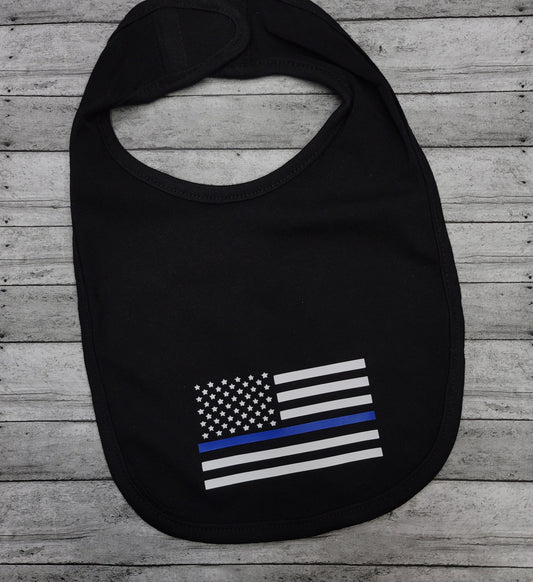 Thin Blue Line Baby Bib Baby Bib - Law Enforcement - Police Flag - American Flag - Blue Line Flag - Police