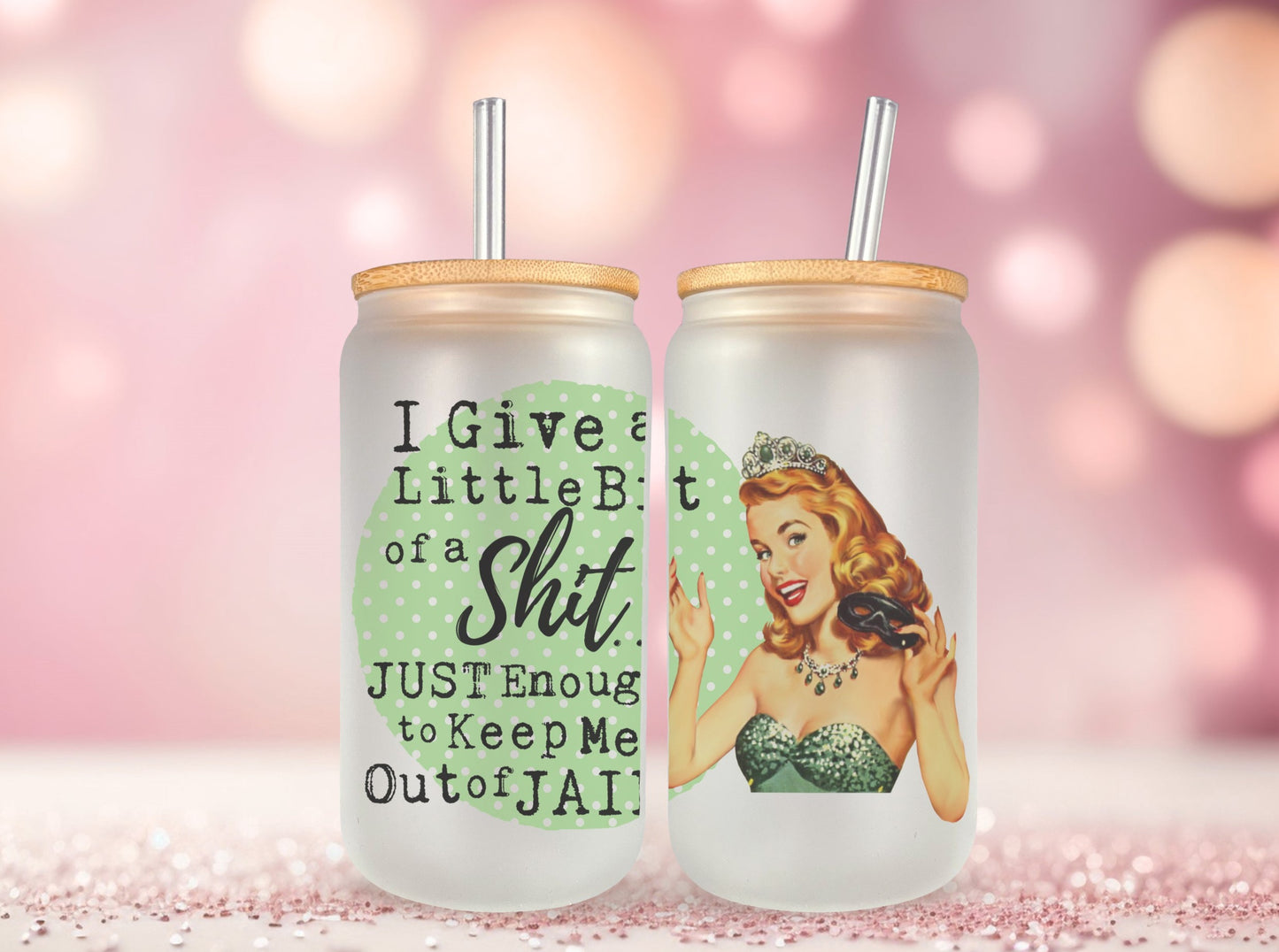 Just Enough To Keep Me Out of Jail Glass Can, Funny Retro Housewives Iced Coffee Cup