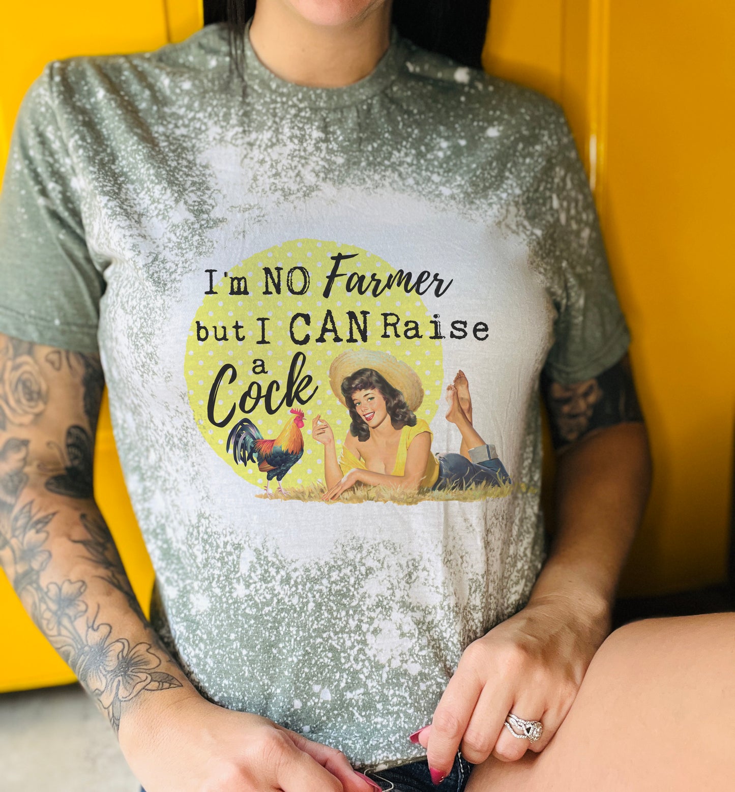 I'm No Farmer Tee Shirt, Retro Housewife Bleached Tee