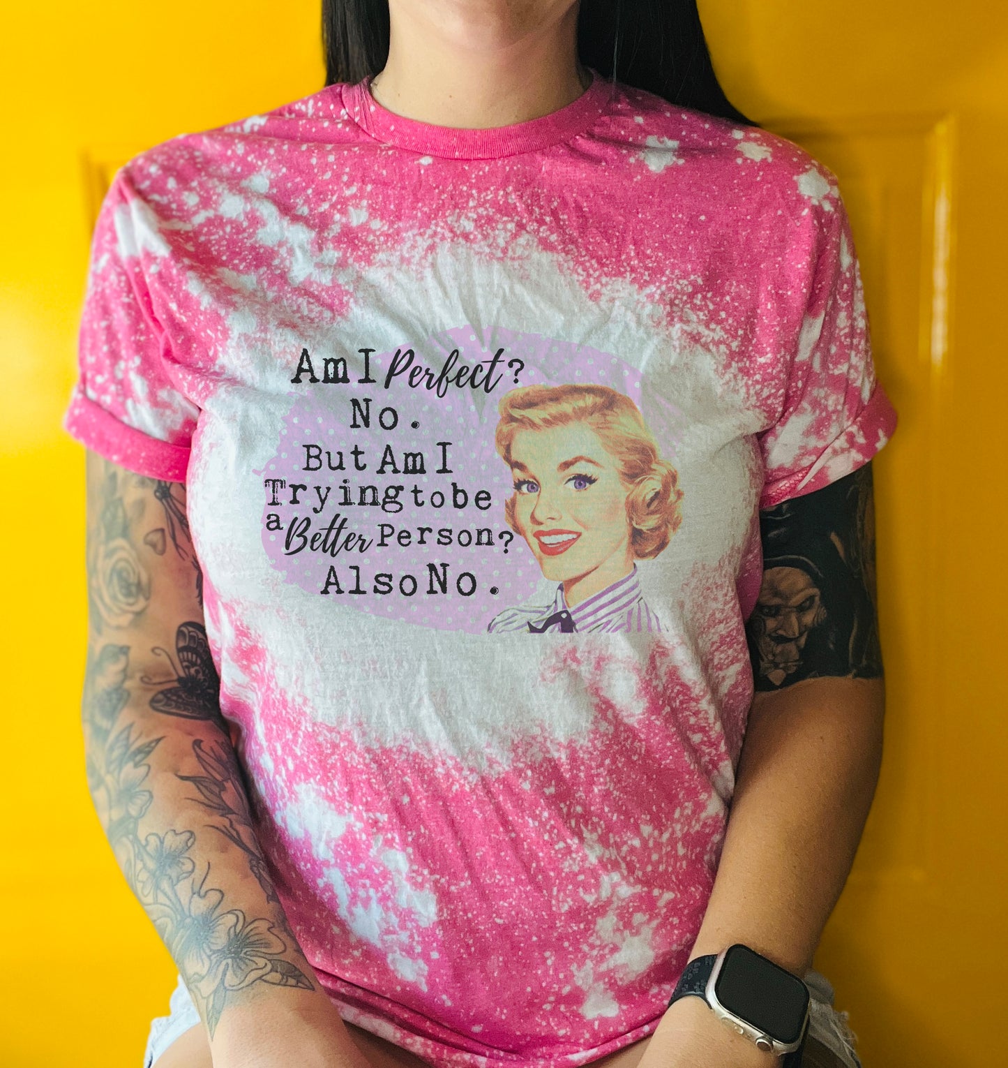 Am I Perfect? Tee Shirt, Retro Housewife Bleached Tee